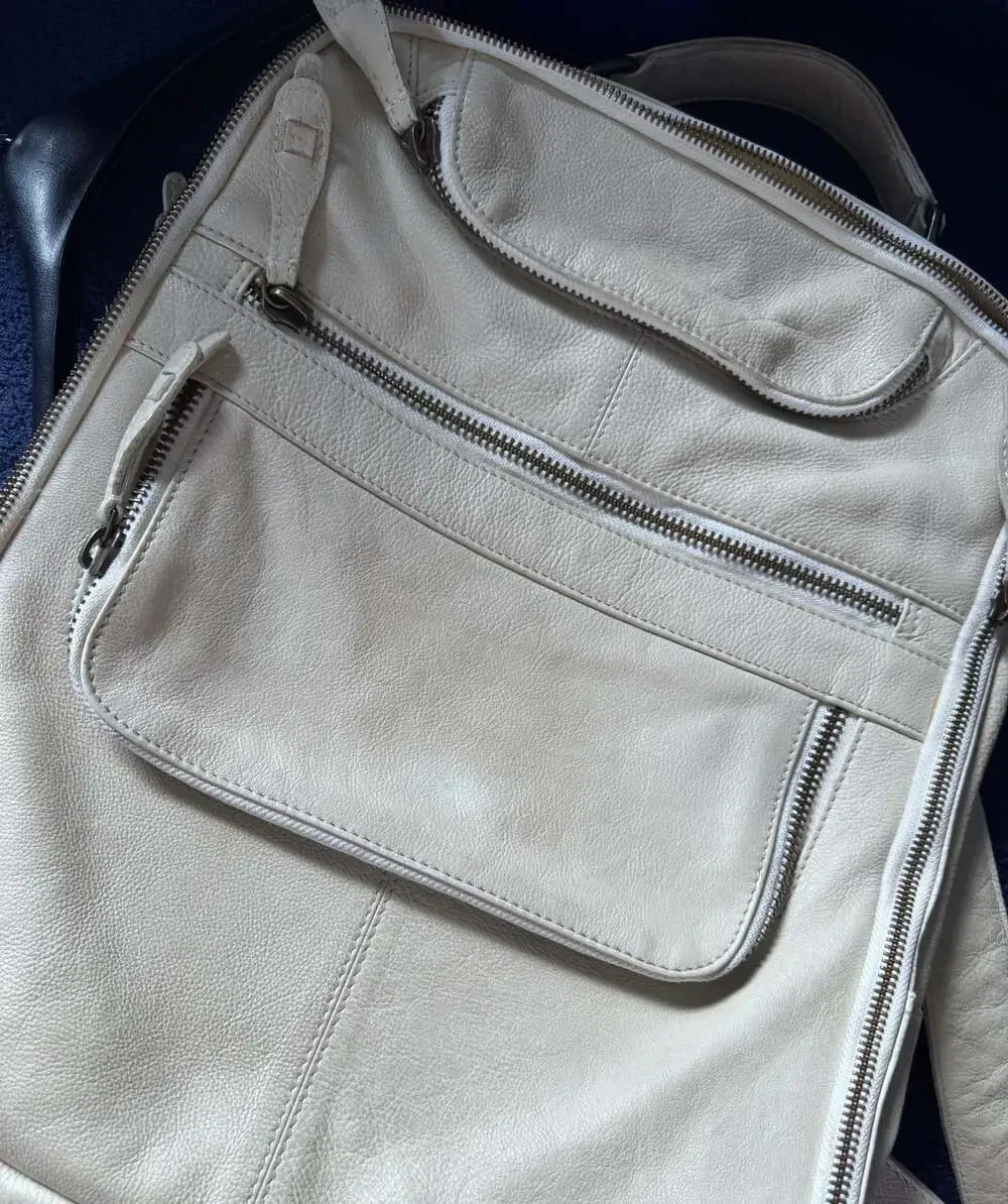 Free People East End Leather Laptop Backpack Off White Cream Beige